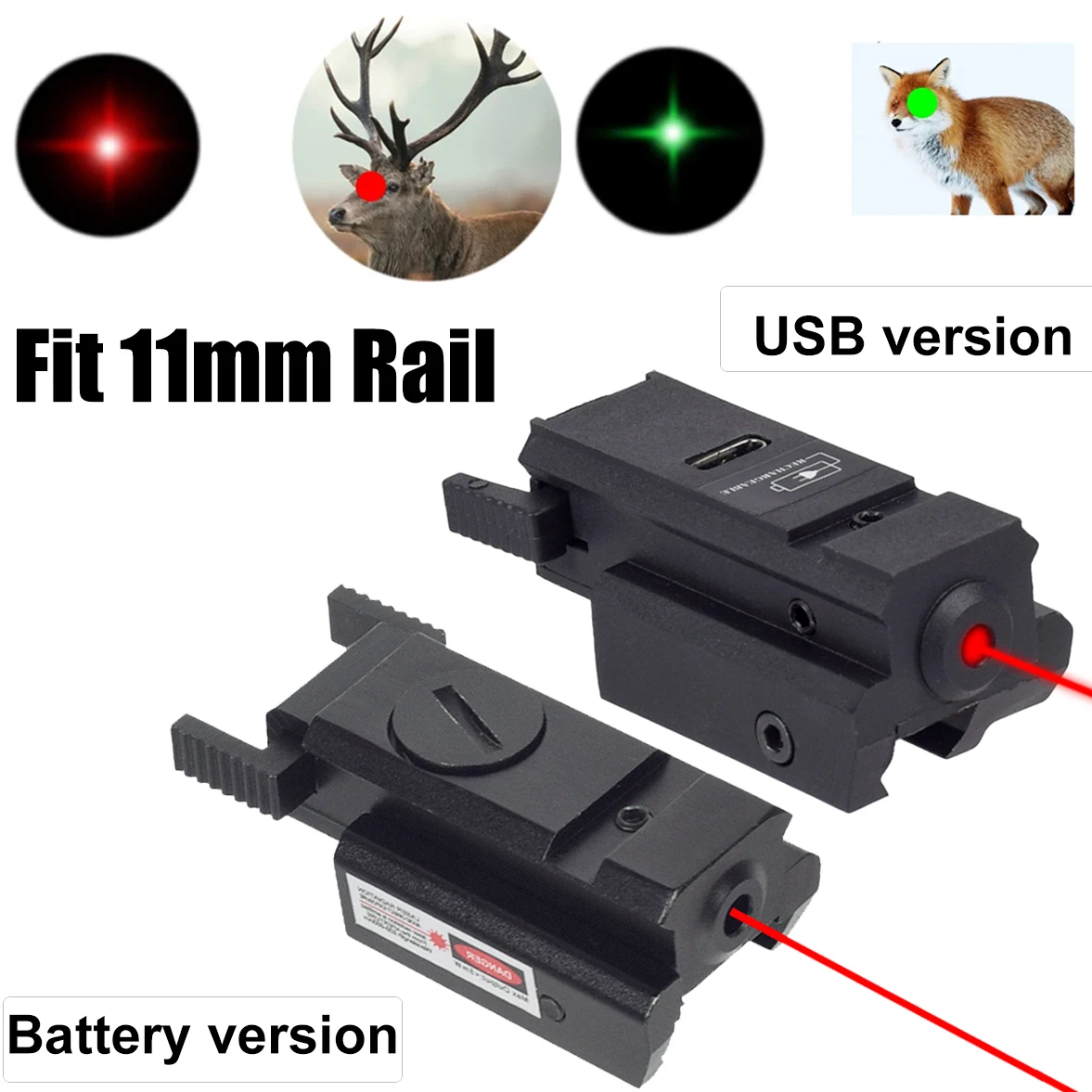 Puntero y mira láser táctico punto verde/rojo recargable USB - imagen 2