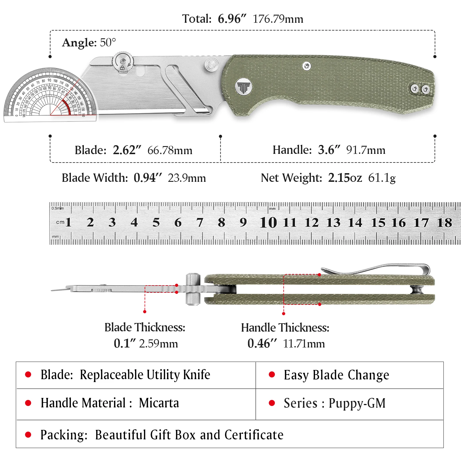 TRIVISA Cuchillo plegable multiusos de cuchilla reemplazable micarta - imagen 4