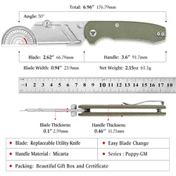 TRIVISA Cuchillo plegable multiusos de cuchilla reemplazable micarta