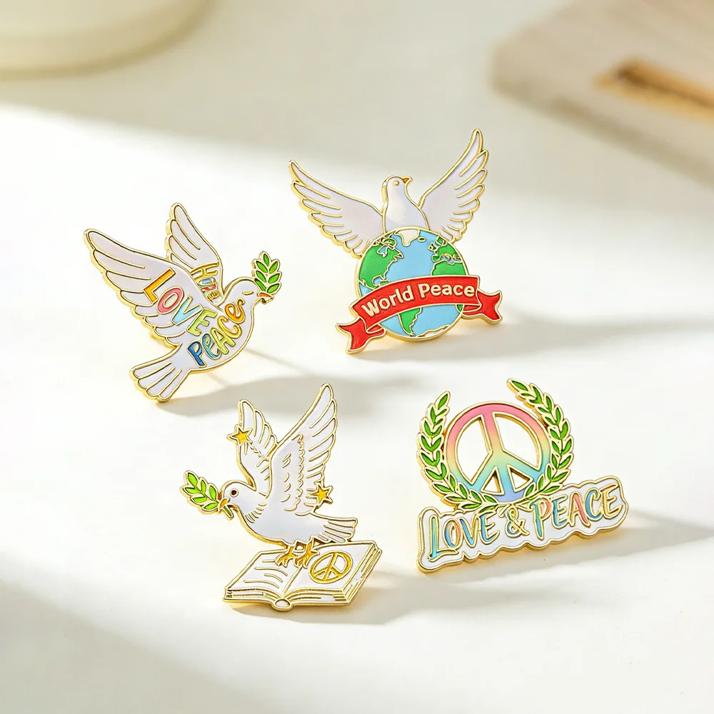 Pin broche paloma de la paz, rama olivo y símbolo Tierra - imagen 3