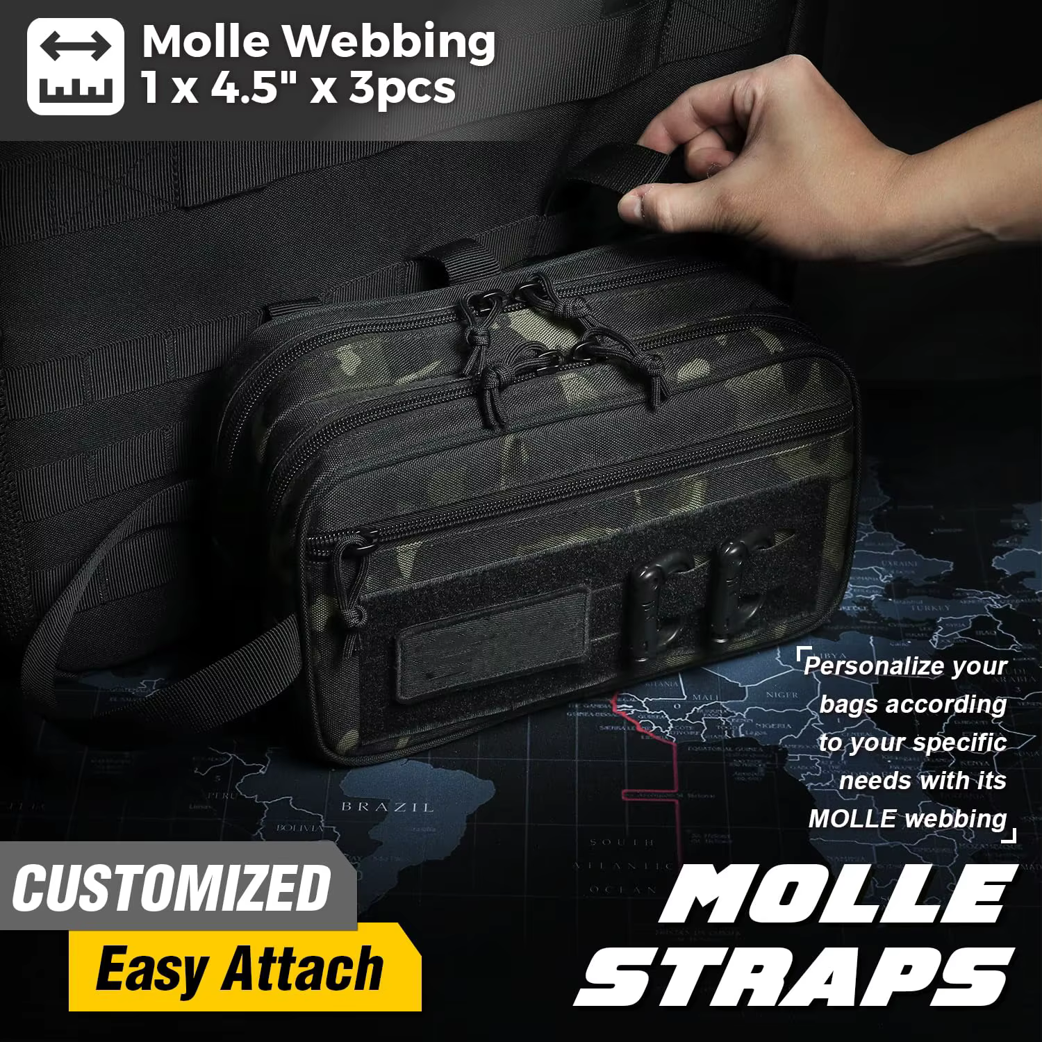 Bolsa de aseo táctica MOLLE con compartimento seco y húmedo