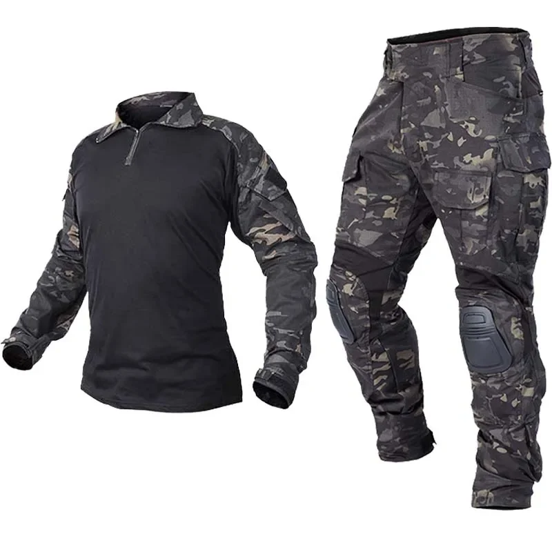 Uniforme táctico de camuflaje con almohadillas y pantalón ripstop