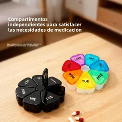 Caja de medicamentos transparente diseño pétalos arcoíris semanal
