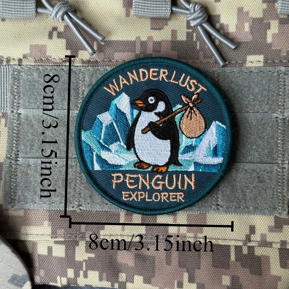 Parche táctico bordado PENGUIN EXPLORER con velcro para mochila y ropa - imagen 2