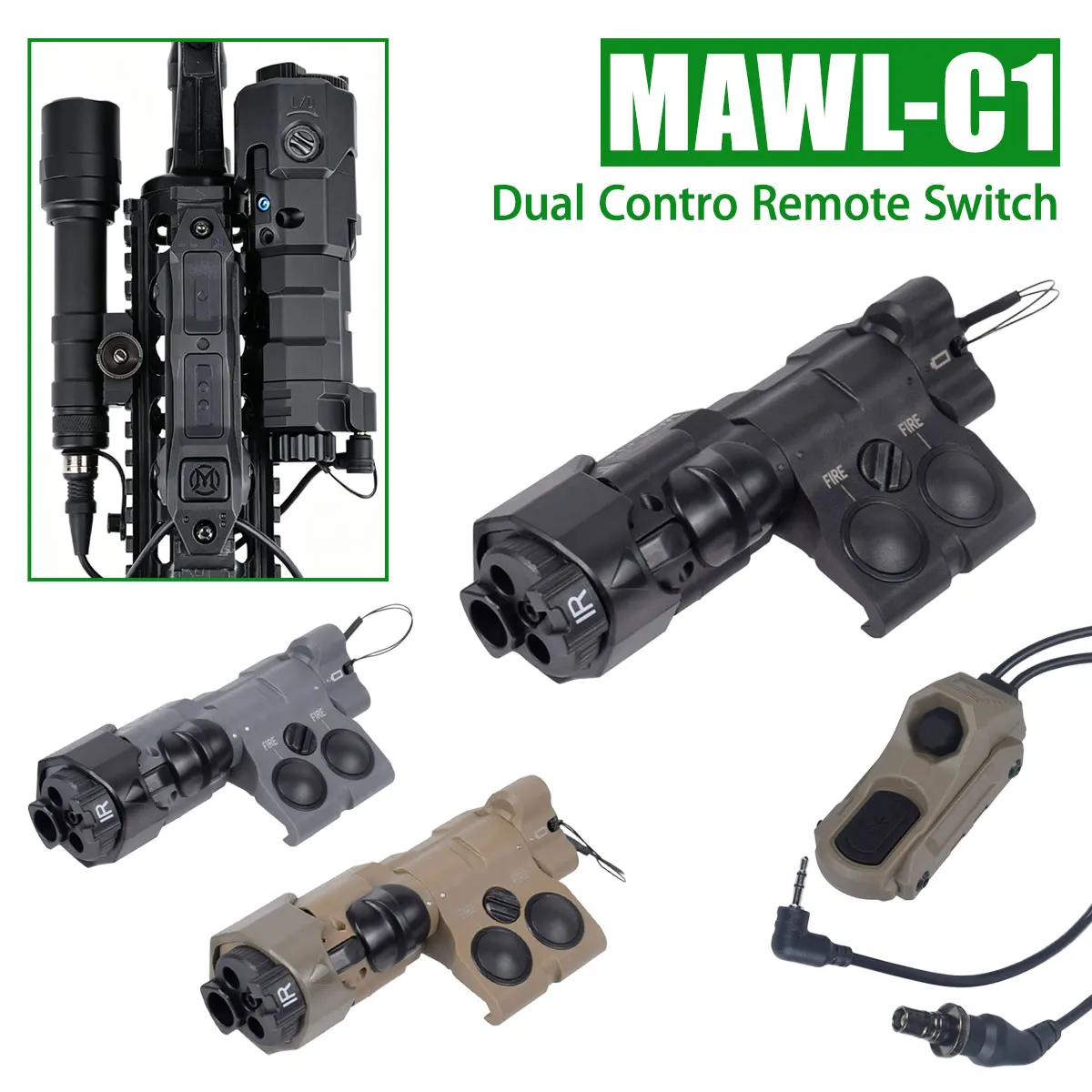 MAWL-C1 Linterna láser IR táctica para airsoft con doble interruptor