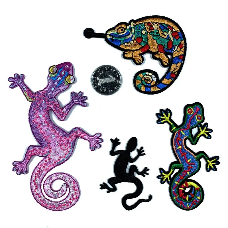 Apliques bordados con diseño de gecko/lagarto camaleón para planchar