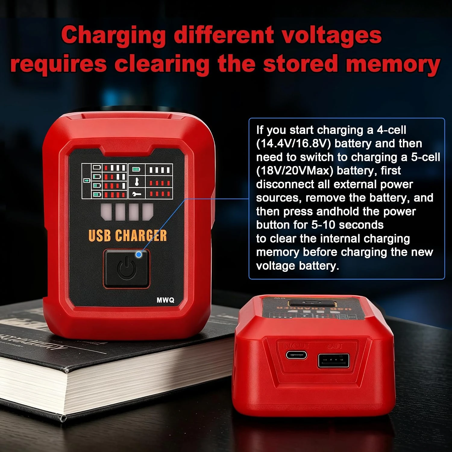 Cargador USB-C PD con pantalla para baterías Milwaukee M18 - imagen 4