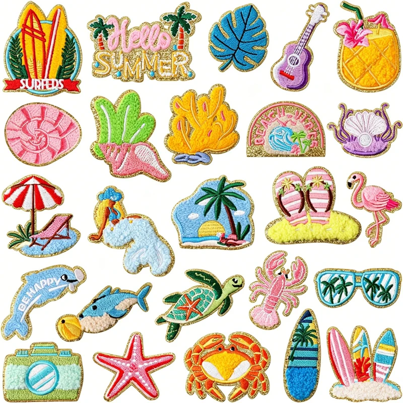 Parche bordado termoadhesivo táctica playa tropical y animales marinos para mochila y ropa - imagen 5