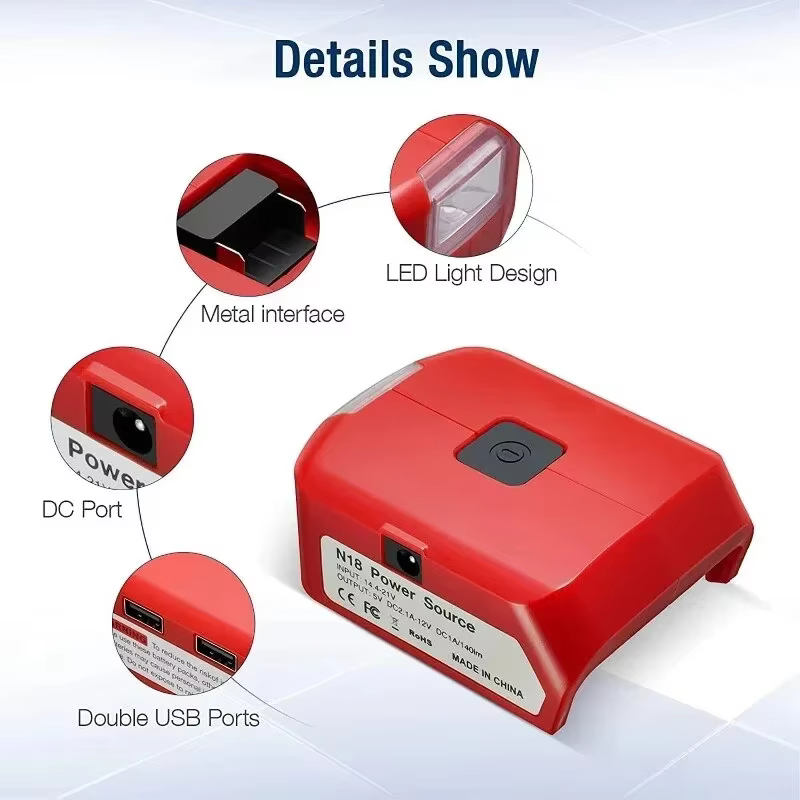 Lámpara de trabajo LED 3W con adaptador USB para batería Milwaukee 18V