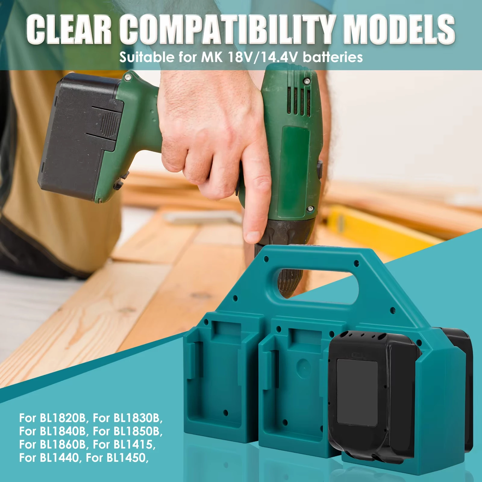 Soporte baterías Makita 6 posiciones 14,4V-18V ABS con asa - imagen 2