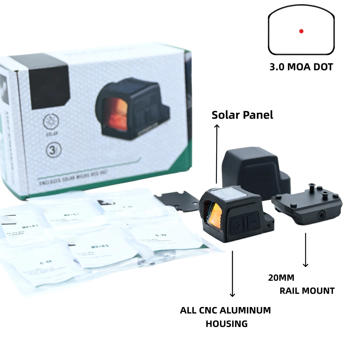 Mira de punto rojo solar CCW – Brillo regulable y montaje Picatinny - imagen 5