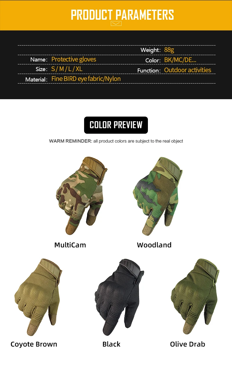 Colores: negro, coyote brown, olive drab y camuflaje