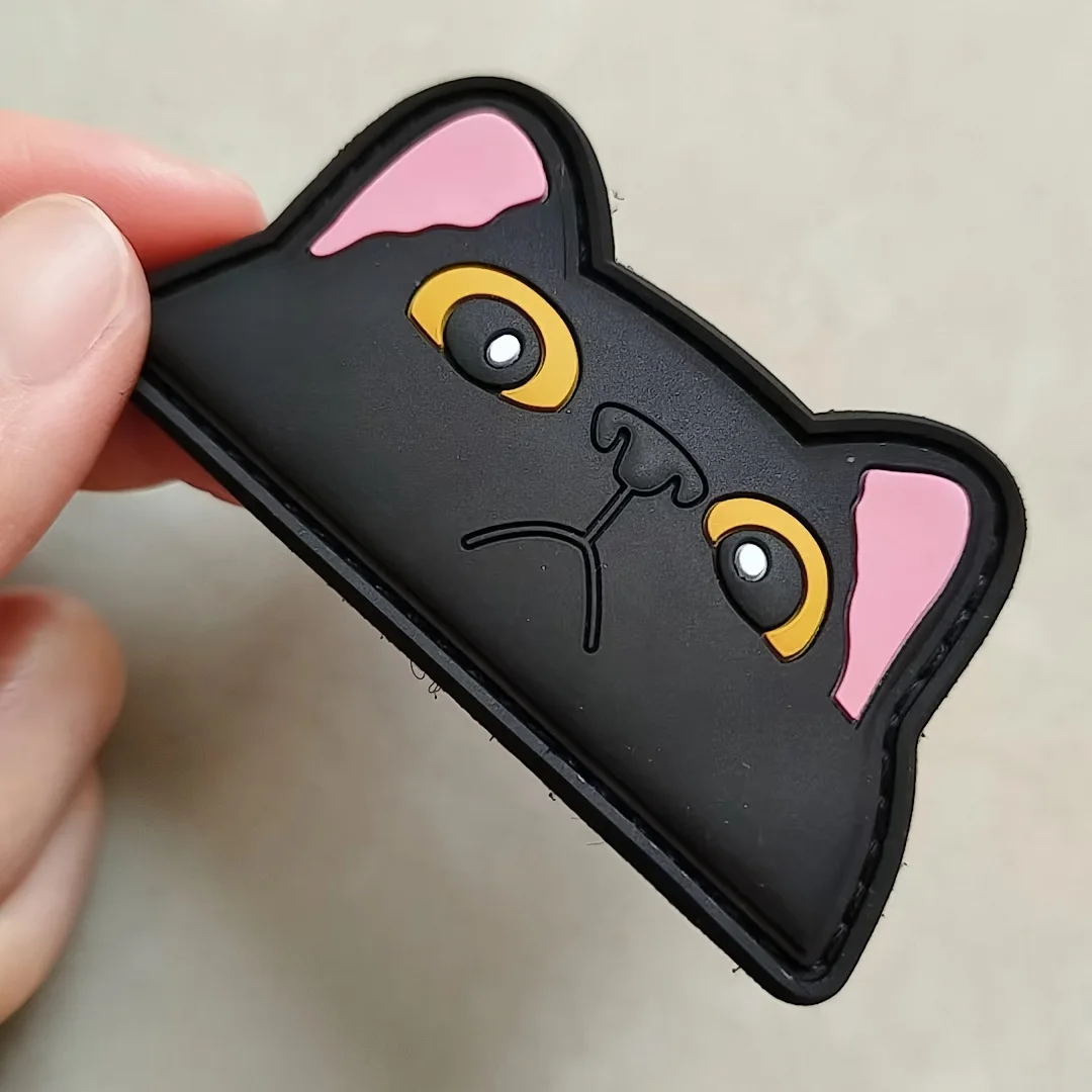 Parche velcro táctica gato negro PVC bordado para mochila Molle
