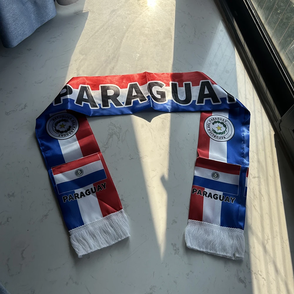 Bufanda bandera de Paraguay satén doble cara con borlas para fútbol - imagen 3