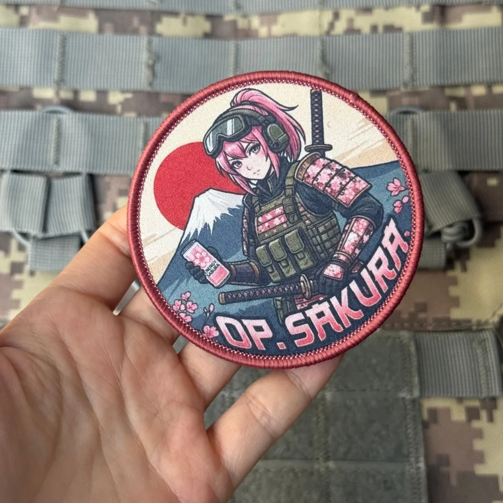 Parche táctico anime soldada con ondas japonesas, gancho y bucle