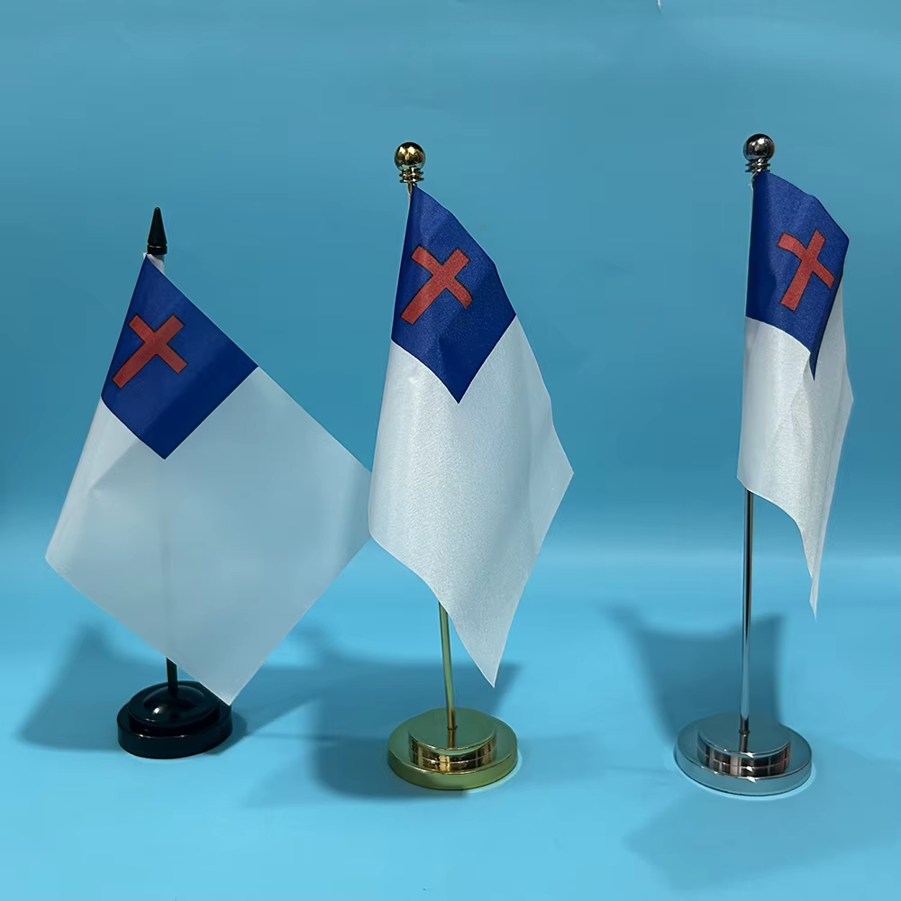 Bandera cristiana de mesa pequeña, tejido poliéster para escritorio - imagen 3