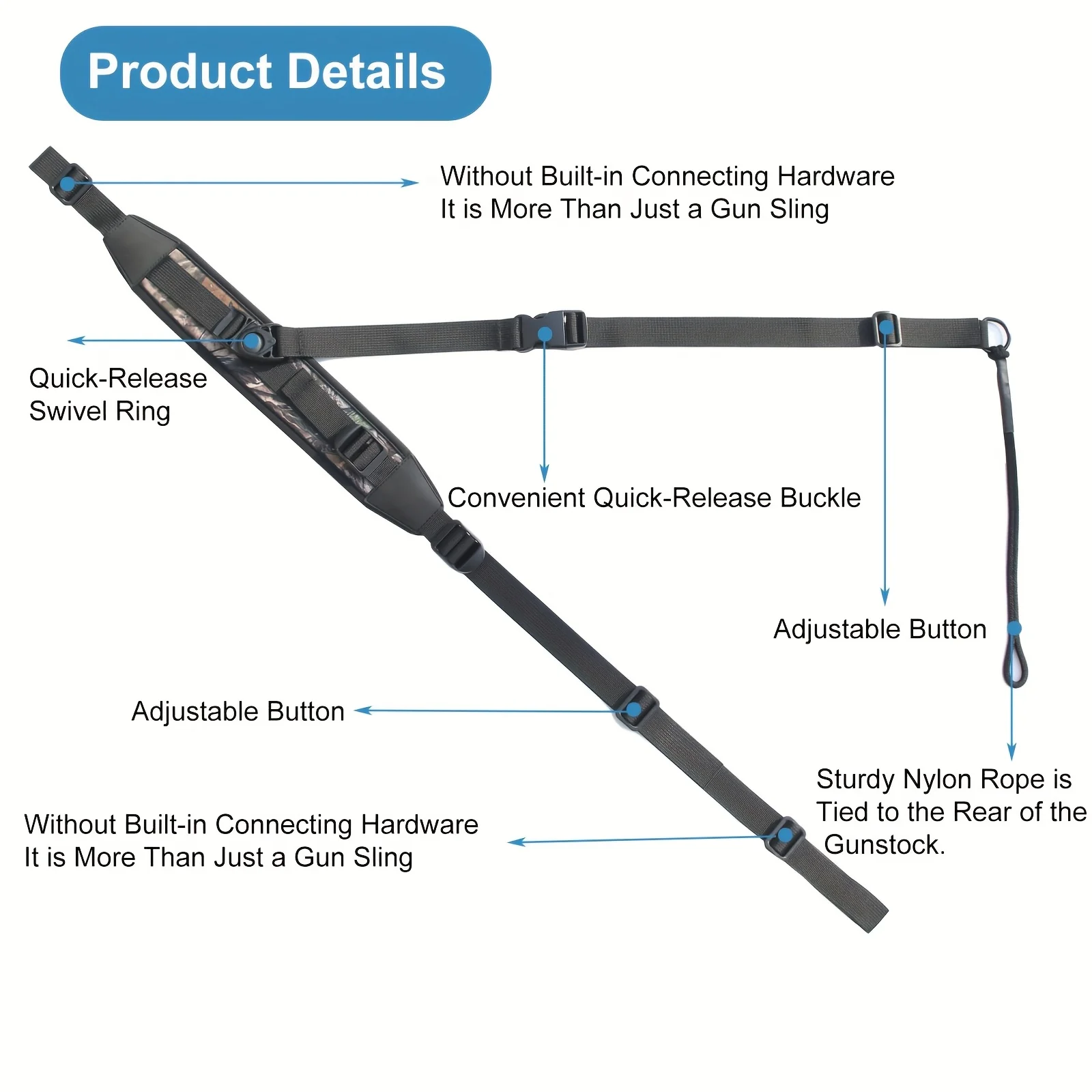 Correa táctica rifle unipunto neopreno ajustable cruzada para caza y tiro - imagen 2
