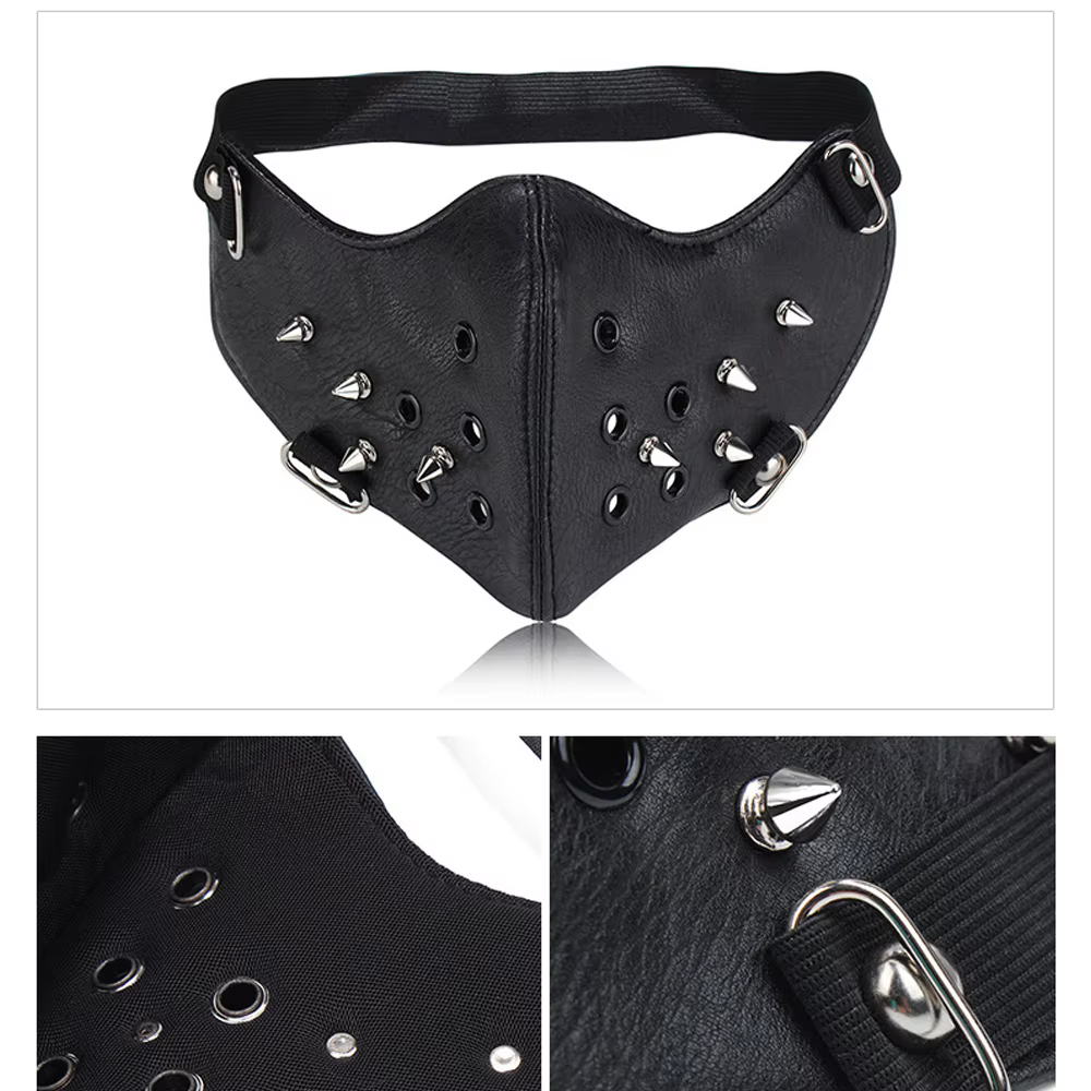 Máscara steampunk de cuero PU con tachuelas estilo punk unisex - imagen 3