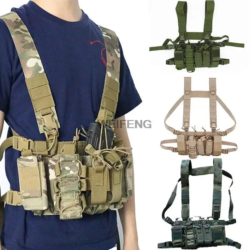 Chest rig táctico MOLLE Airsoft porta cargadores y radio