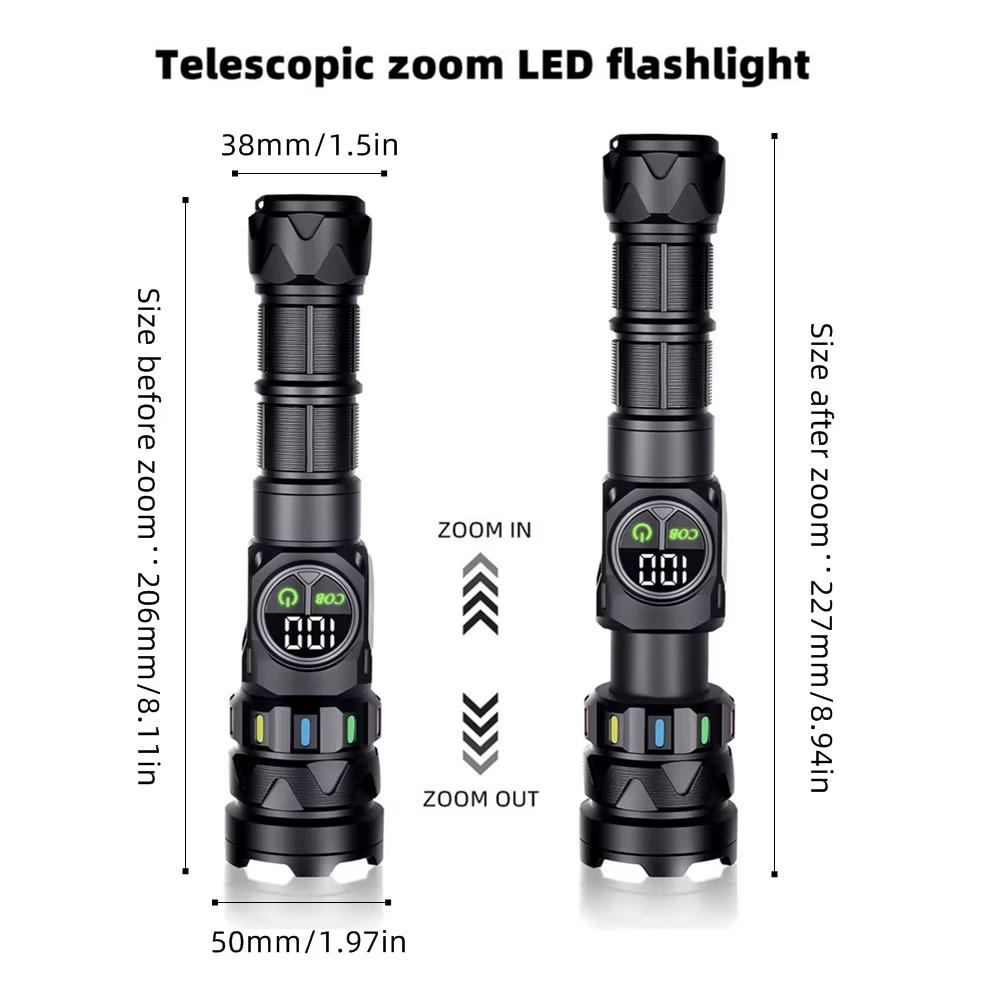 Linterna táctica LED USB recargable zoom haz COB para camping