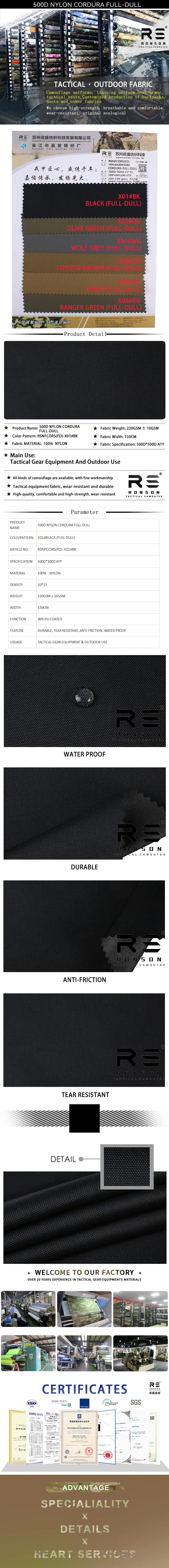 Tela negra de cordura 500D con acabado resistente al agua