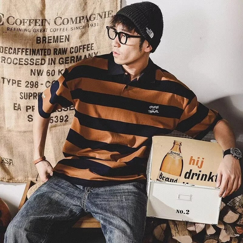 Polo táctico de golf a rayas para hombre, manga corta vintage - imagen 5