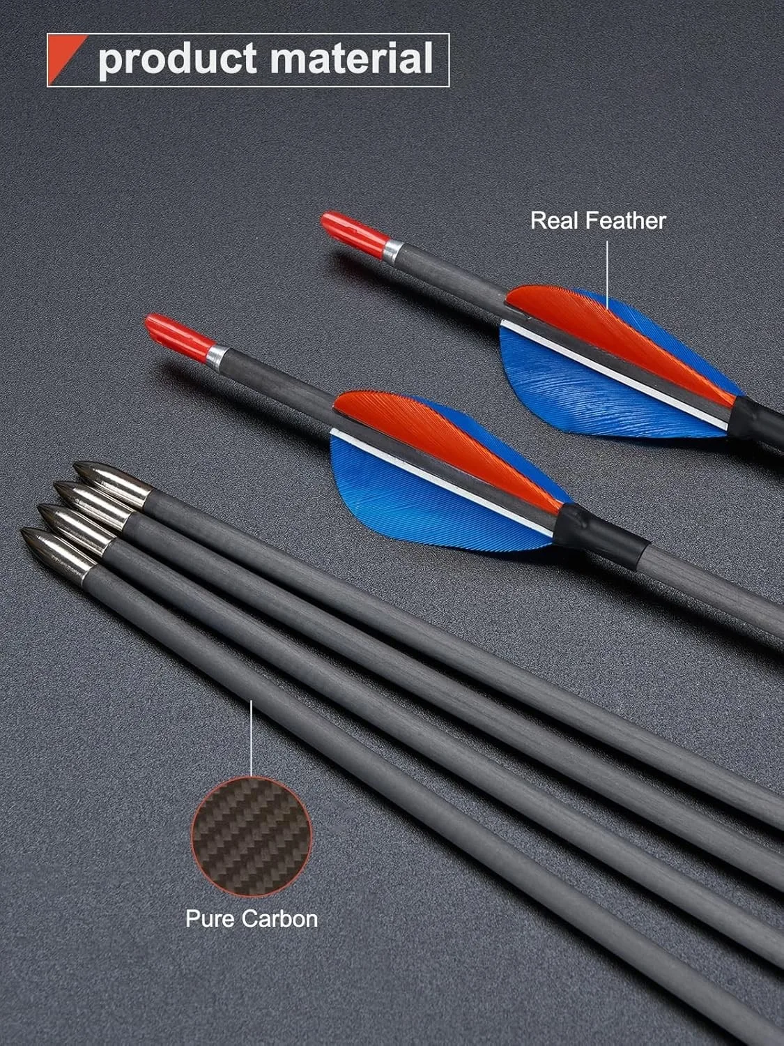 Flechas de carbono para arco compuesto y recurvo con plumas de pavo - imagen 4
