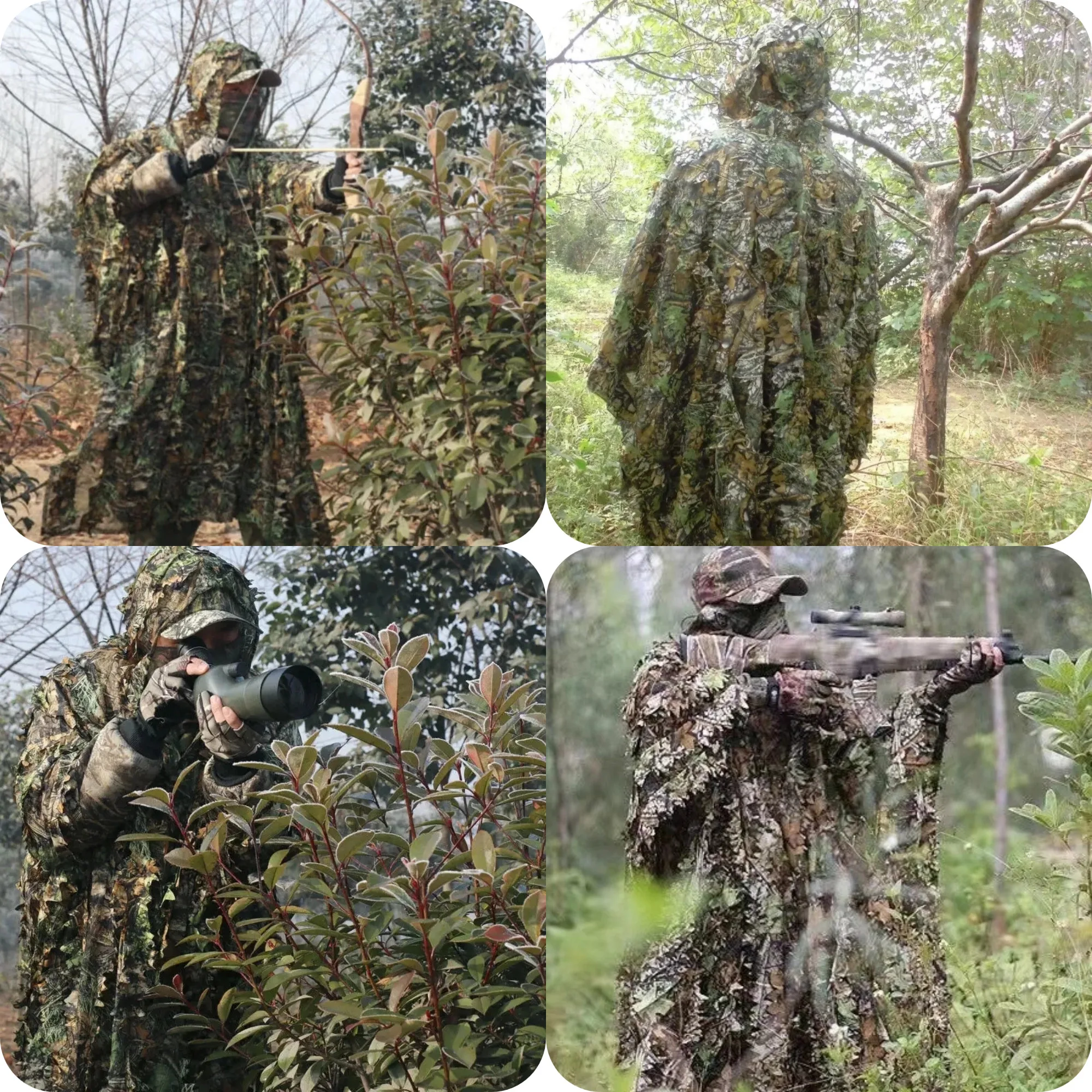 Poncho ghillie 3D Woodland para caza y observación - imagen 4