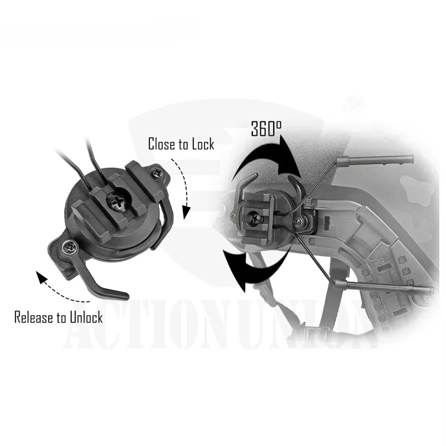 Adaptador Auriculares Riel Picatinny Casco Militar Rotación 360° - imagen 4