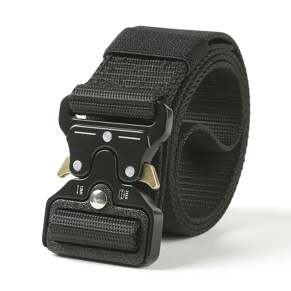Cinturón táctico Quick Release de nailon negro para senderismo y caza