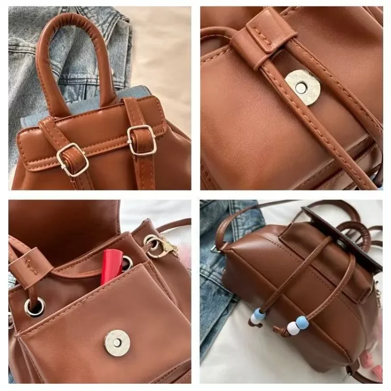 Mochila outdoor mujer retro color sólido casual para viaje entretiempo - imagen 5