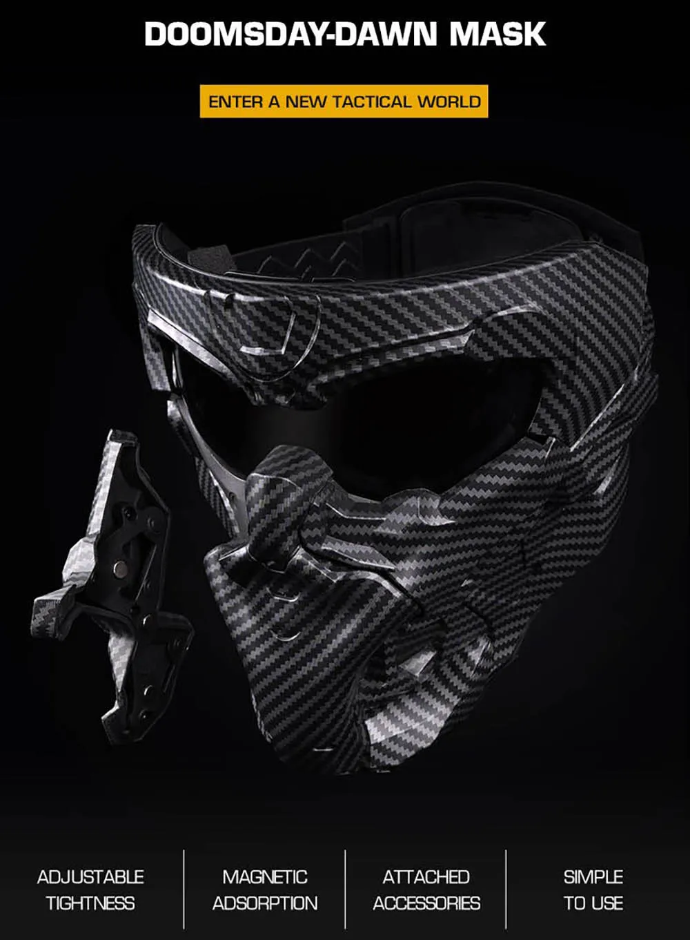 Máscara táctica SINAIRSOFT vista frontal con visera magnética