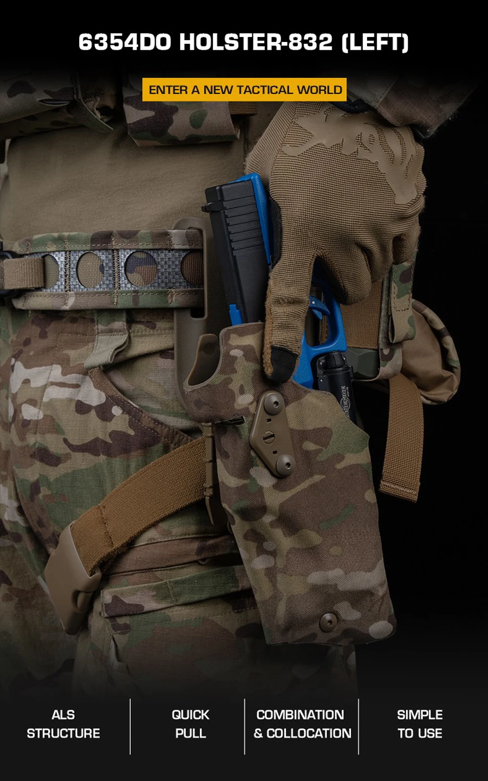 Funda táctica izquierda para Glock 17 con X300U-A en color negro mate