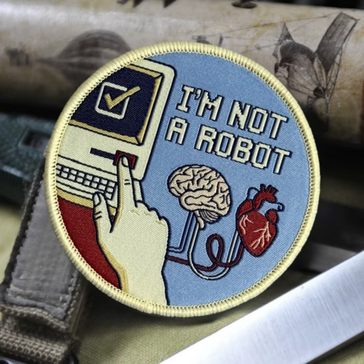 Parche adhesivo para mochila con diseño No Soy un Robot