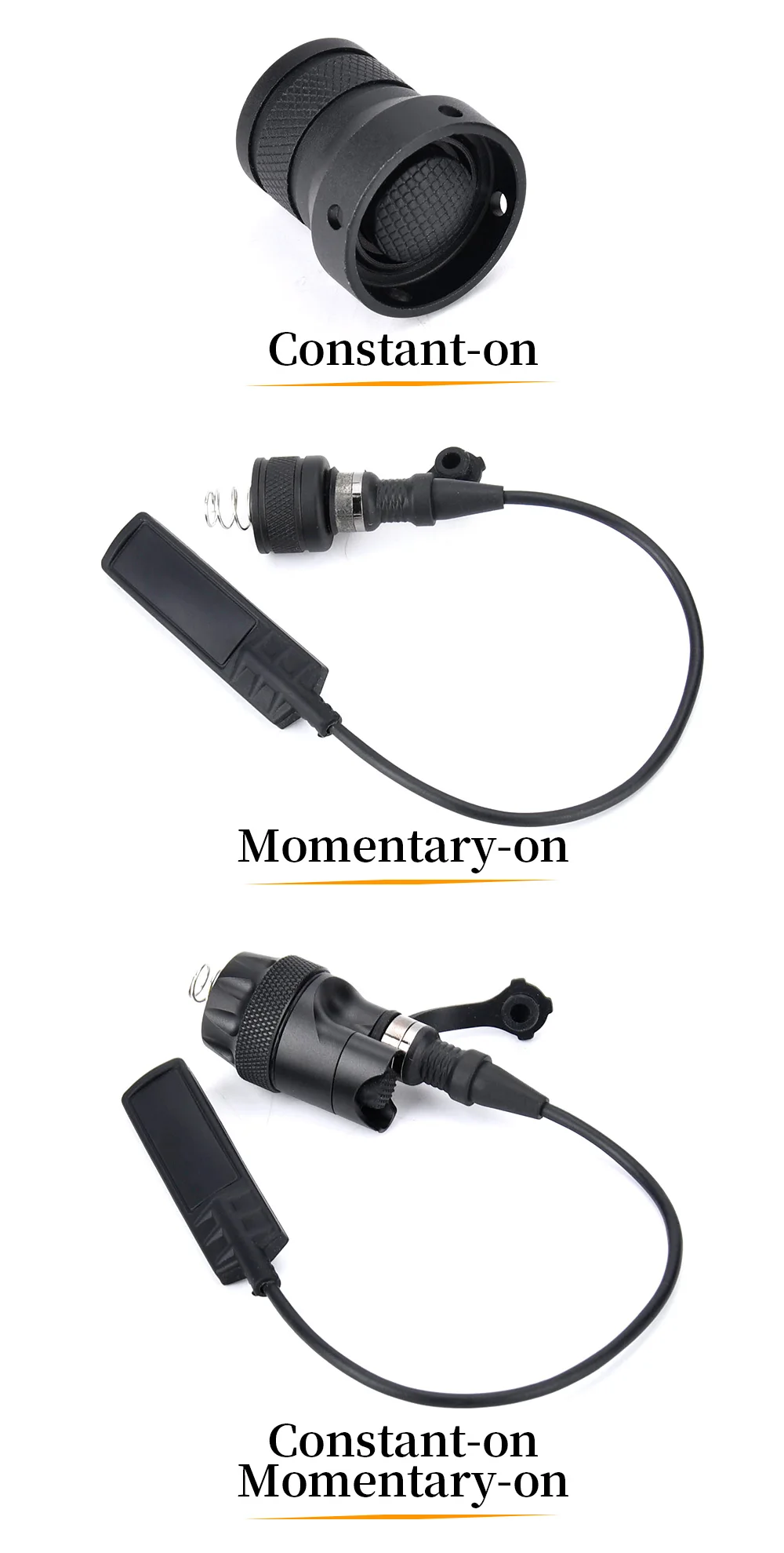 Componentes del kit para montaje en linterna táctica