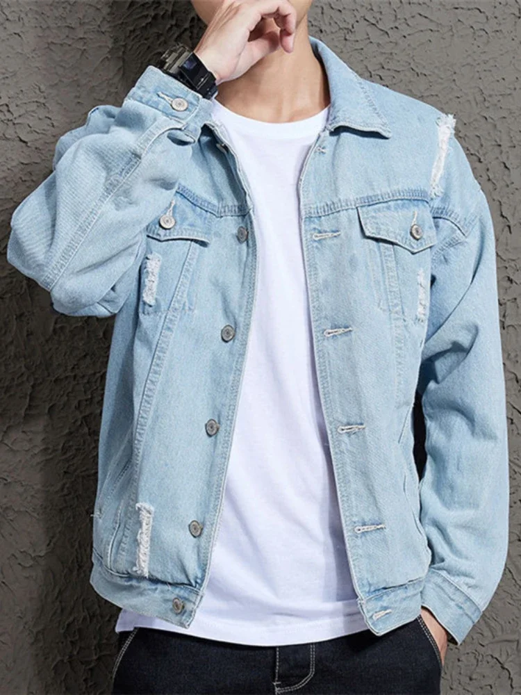 Chaqueta ligera estilo denim con agujeros para conjuntos casuales