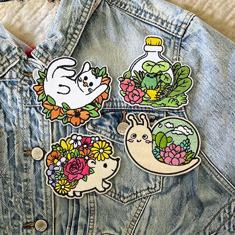 Parches termoadhesivos animales y flores bordados: gato blanco, rana - imagen 4
