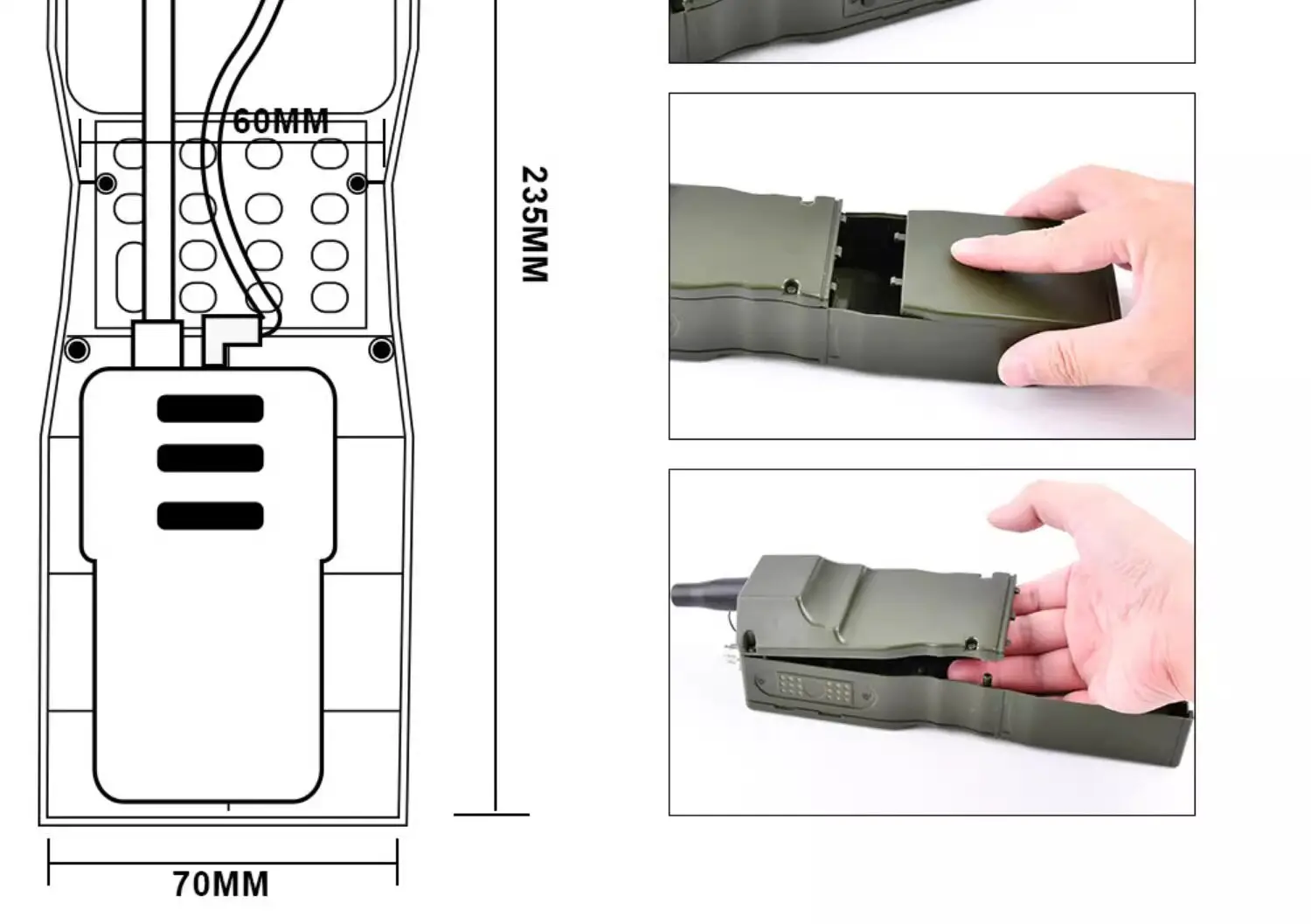 Detalle del set y el interfono walkie talkie modelo Cospaly