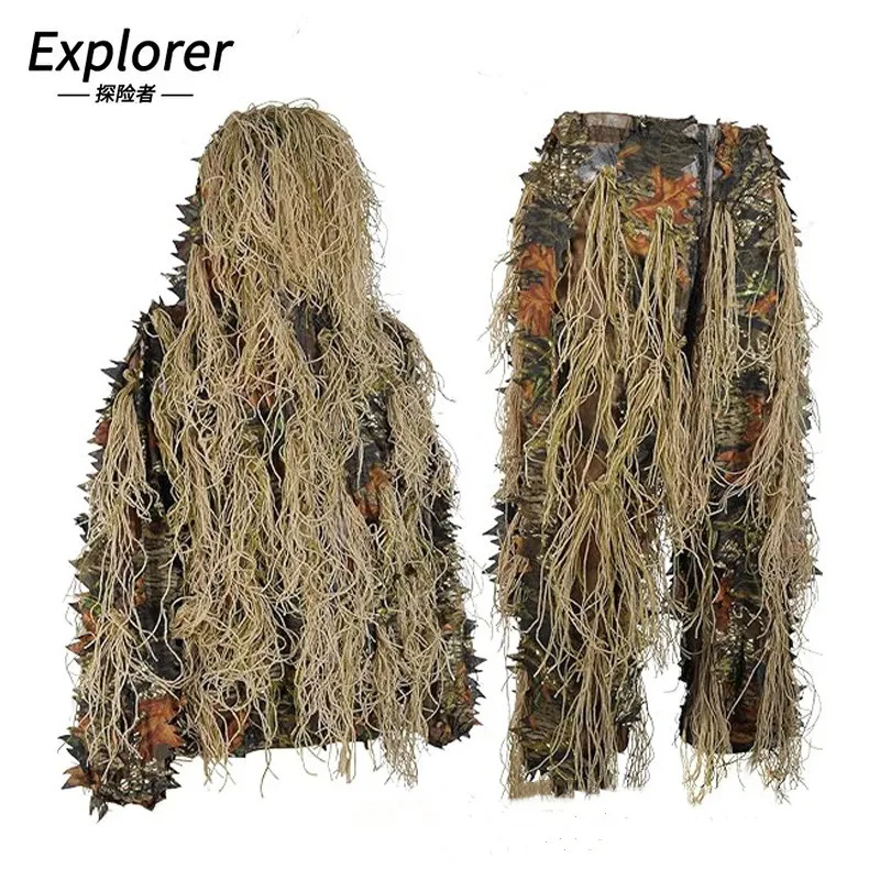Ropa táctica camuflaje selvático 3D hojas marrones para caza - imagen 3