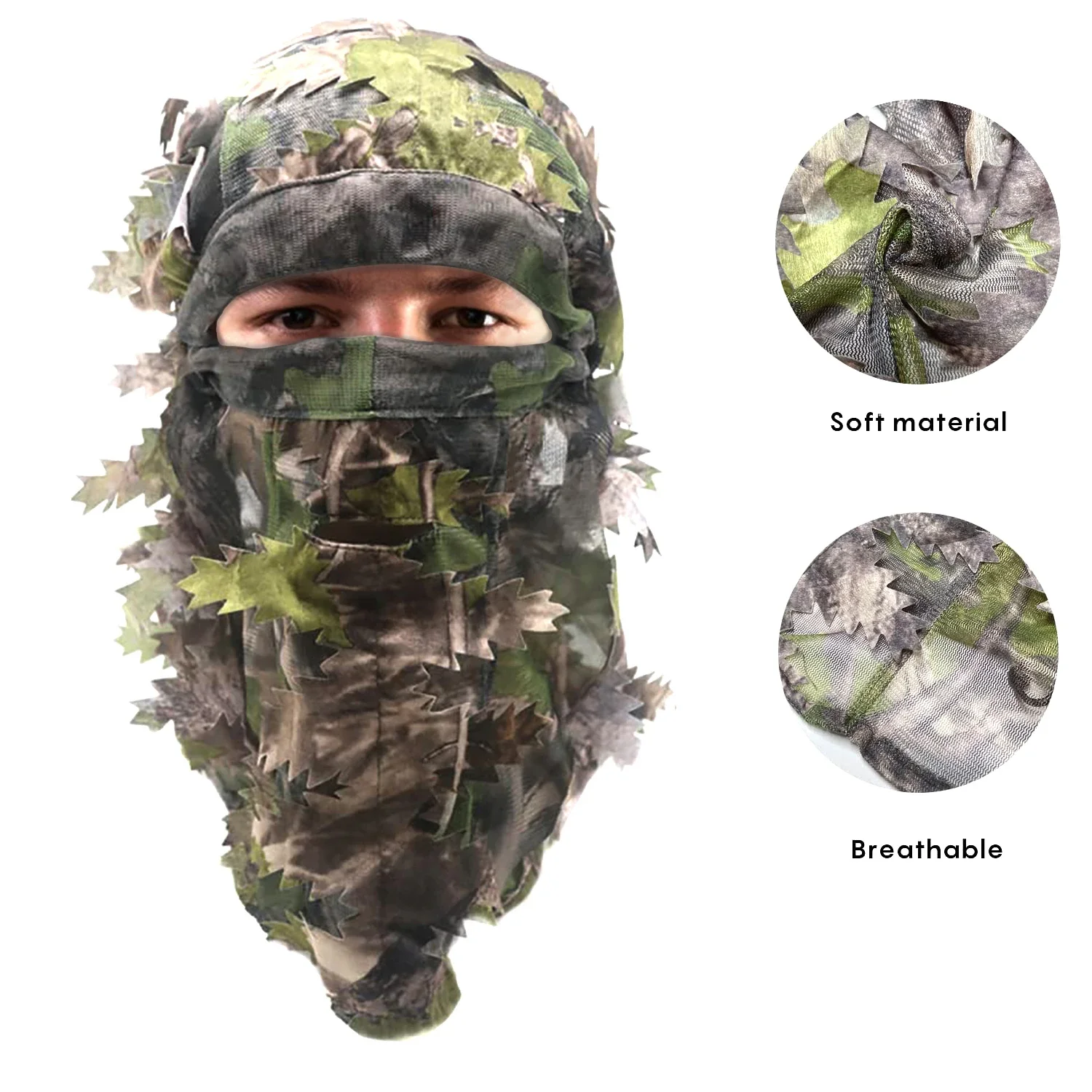 Sombrero camuflaje ghillie 3D con hojas - mascara caza silenciosa - imagen 3
