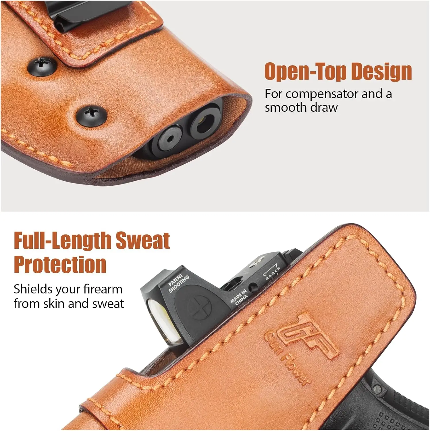 Funda IWB de cuero Glock para uso diestro, compatible MOS/RXM - imagen 2