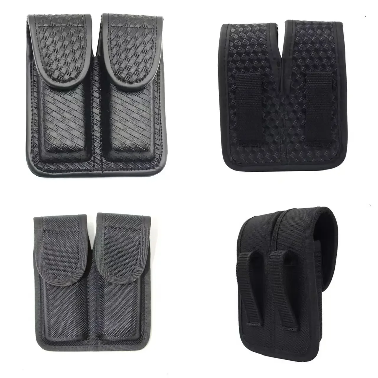 Funda táctica doble de cuero tejido negro con broche pistola - imagen 2