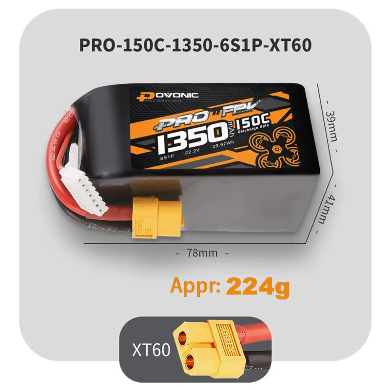 Batería LiPo 6S view lateral con conector XT60