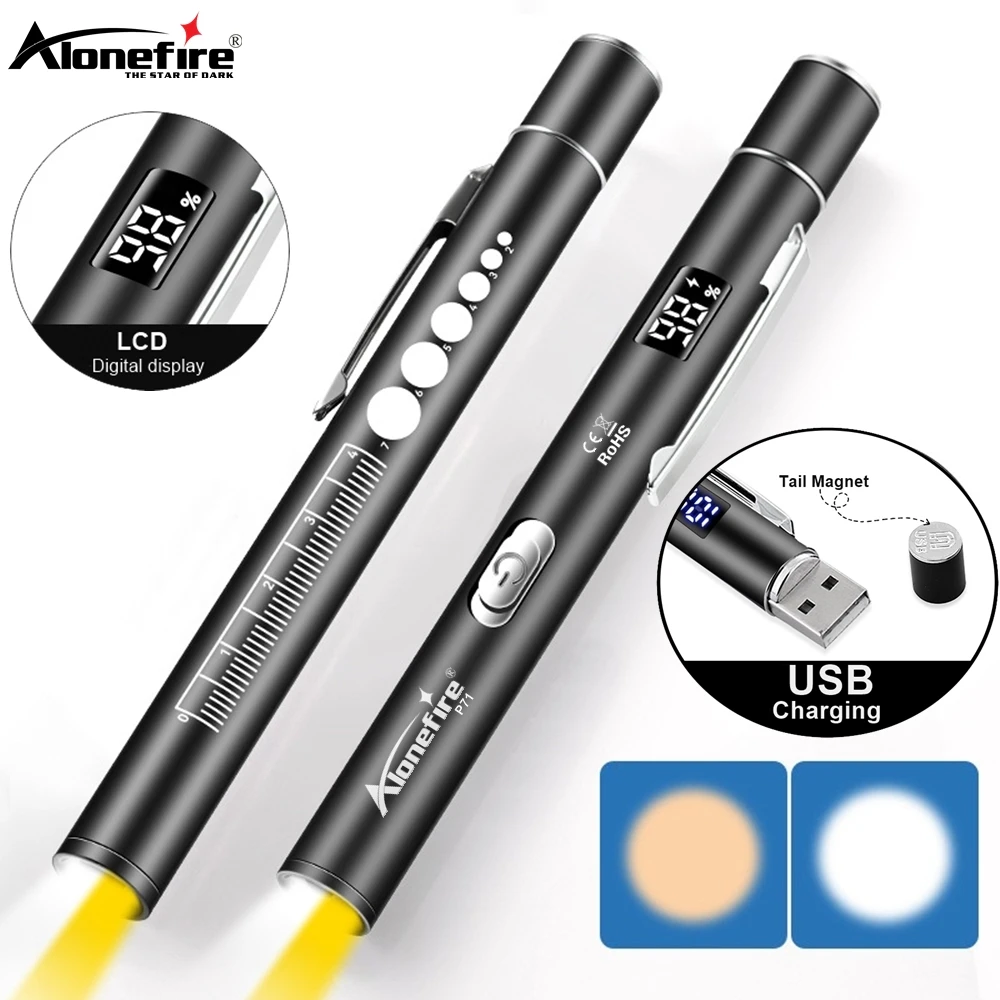 Linterna táctica LED recargable USB con bolígrafo, emergencia