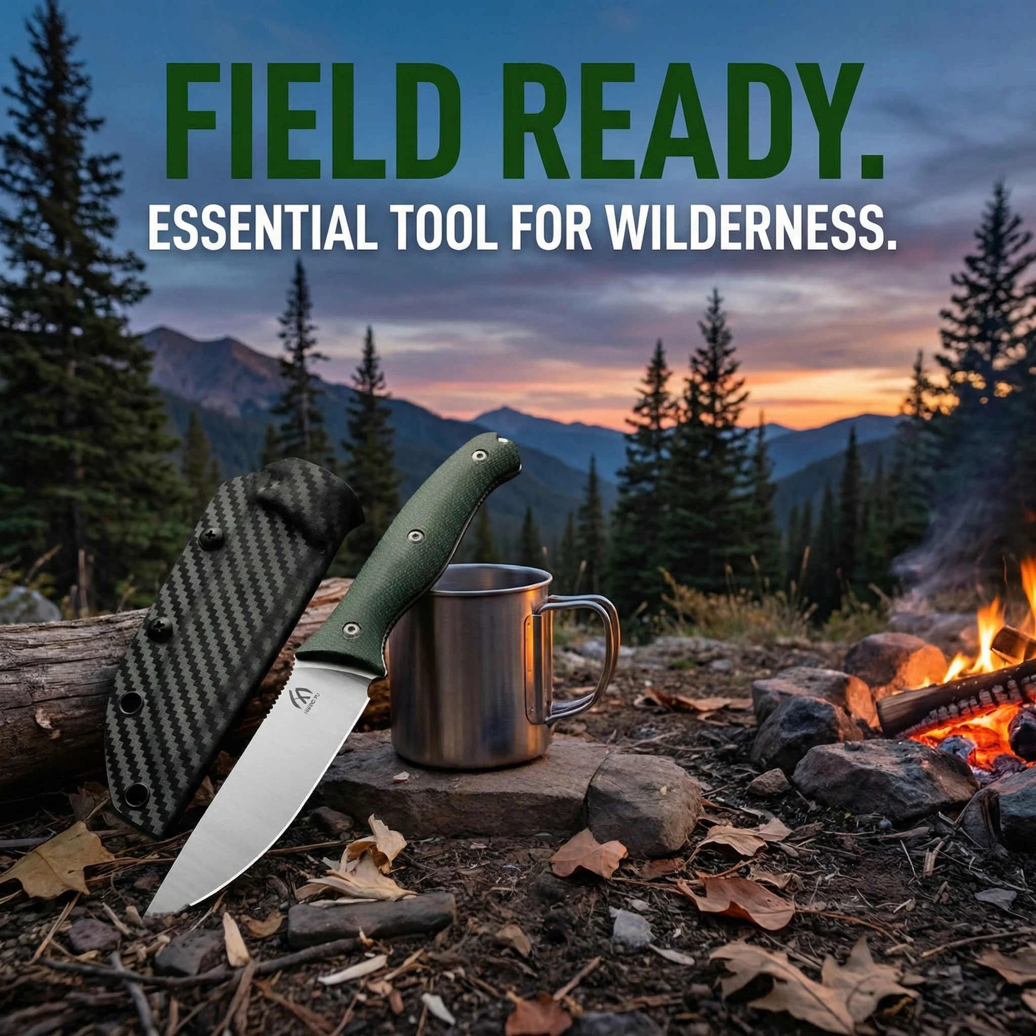 Cuchillo fijo para exterior, hoja integrada y emergencia camping - imagen 3