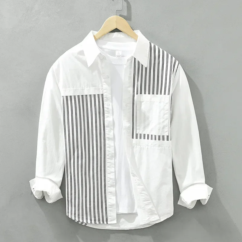 Camisa algodón a rayas patchwork corte entallado manga larga - imagen 2