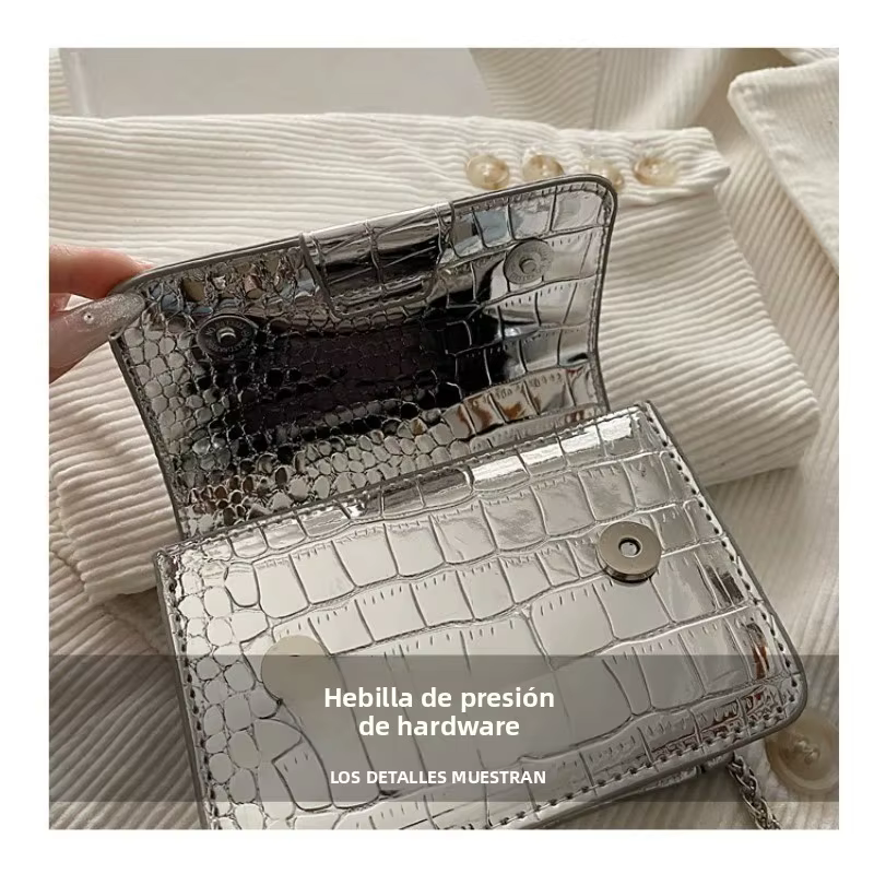 Bolso bandolera cuadrado pequeño con cadena rombo elegante - imagen 2
