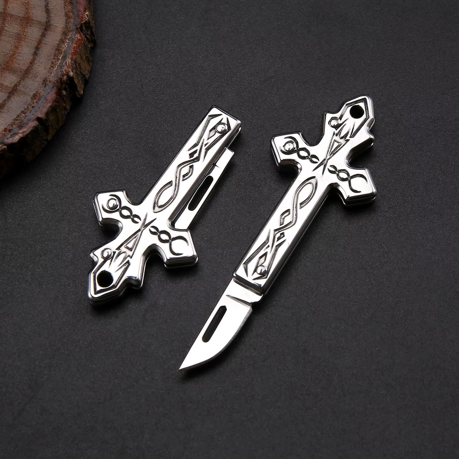 Navaja plegable mini de cruz, colgante y llavero multipropósito - imagen 5