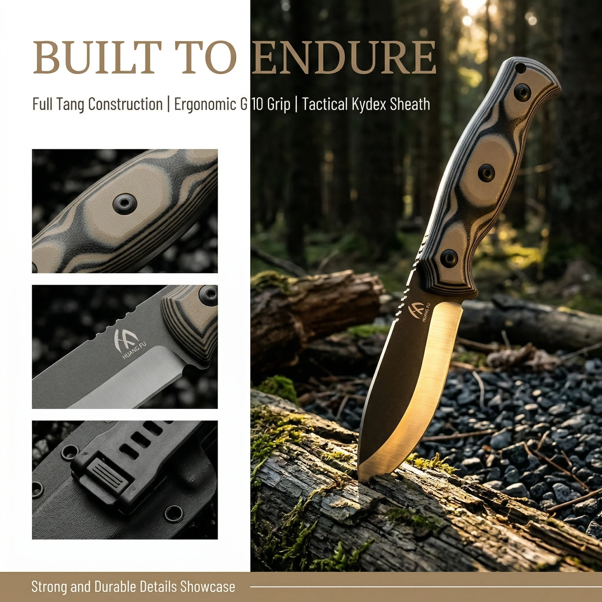 Cuchillo táctico de hoja fija con mango G10 y funda - imagen 5