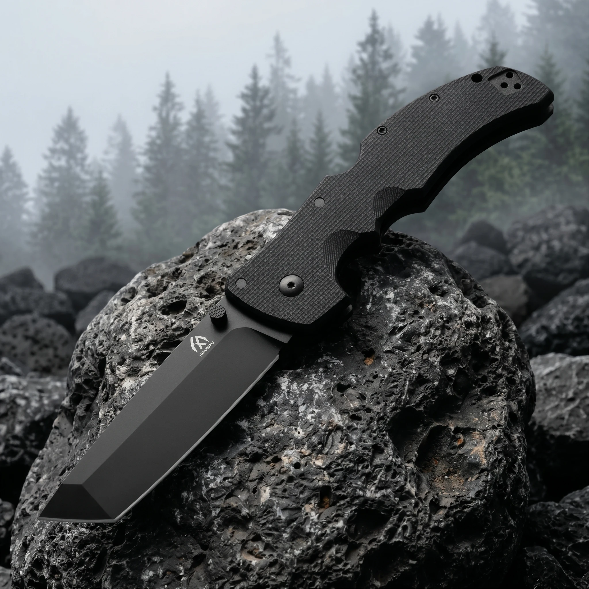 Vista del cuchillo plegable en uso o detalle de diseño